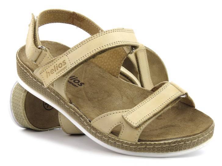 Skórzane sandały damskie płaskie - HELIOS Komfort 282, jasnobeżowe